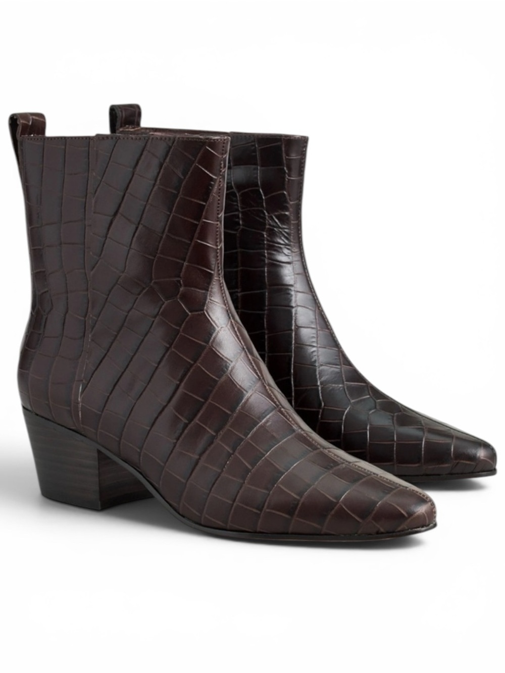 J. CREW AZ768 BROWN CROC EMBOSSED LEATHER WESTERN STYLE ANKLE BOOTS